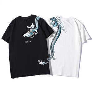 дракон рубашки для мужчин оптовых-19SS весенний летний футболки дизайнер роскошь Европа парижская футболка мода мужская дракон логотип печати футболка повседневная ткань