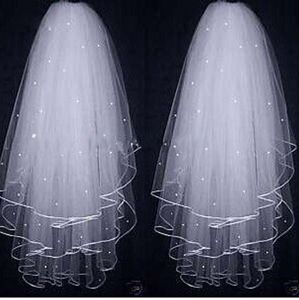 Wholesale wedding veils pearls resale online - n Stock Cheap Velos de Noiva Three Layers Ribbon Edge Wedding Veil With Pearls White Ivory Short Layers Bridal Veil