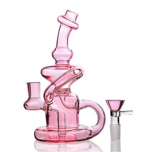 Pink mini dab rig Water glass pipe bong Hookahs recycler oil rigs unique design mm joint bubbler heady percolator hookashs for smoking