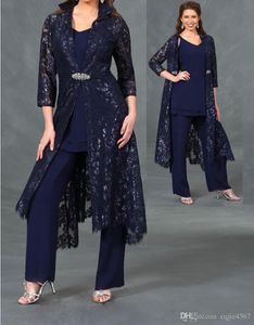 Wholesale ankle pant suit resale online - newest piece mother of the bride pant suits with lace sleeves jacket ankle length formal evening gowns plus size wedding guest dresses