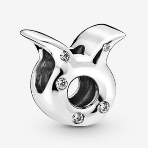 Fit Pandora Bracelet Charm Sparkling Silver Taurus Zodiac Style Charms Beads Bracelets Bangle Gift DIY Jewelry Original LOGO