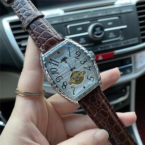 iyi mekanik saatler toptan satış-Moda kaliteli marka saatler erkek tonneau tarzı mekanik deri kayış bilek İzle Muller FM04