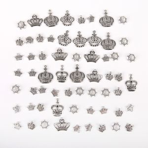 hacer joyas de plata bricolaje al por mayor-50 unids Silver Tibetano Estilos mixtos Princesa Crown Beads Charms Colgantes Joyería de bricolaje para collar Pulsera Hacer accesorios