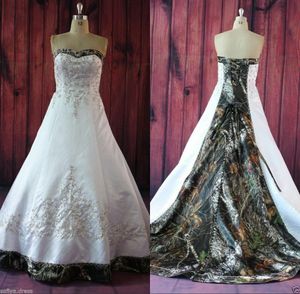 Modest A Line Camo Wedding Dresses Strapless Beading Bridal Gowns Plus Size Sweep Train Satin American Wedding