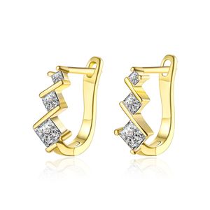 screw back diamond earrings großhandel-Modische ohrringe drei diamant muster nachahmung vergoldet mosaik zirkon aufsteckschraube zurück ohrring zubehör prom geschenke