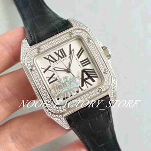 elmas 100 toptan satış-Fabrika İzle Otomatik mm Saatler Lady ETA Tam Açacağı Elmas Durumda Safir XL Saatler Beyaz Kadın Deri Saatı