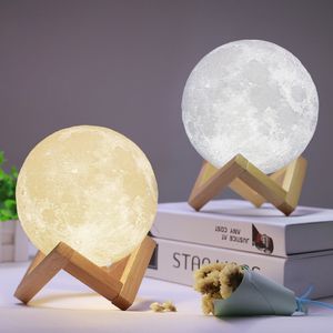 3d baskı lambası
 toptan satış-3D Baskı USB Şarj Edilebilir Ay Lambası LED Gece Işık Yaratıcı Dokunmatik Anahtarı Ay Işık Masa Lambası Yatak Odası Dekorasyon Noel Işıkları Için