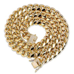 18K Real Gold Miami Cuban Link Kedja Halsband Diamant Spänne Iced Out Zircon Hip Hop Smycken Gift