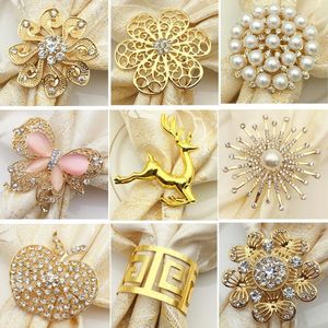 9 Styles Pearl Napkin Buckle Alloy Deer Napkin Ring Newest Gold plated Butterfly Flower Napkin Ring Table Decoration CCA11543 pcsN