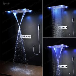 fernbedienung duschen großhandel-Spa Lampen Luxus Große Regen Dusche Set Wasserfall LED Einbau Deckenfernbedienung mm Edelstahl Spiegel LED Dusche Dusche