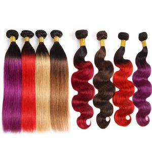 Ishow A Brazilian Human Hair Bundles Ombre Color Hair Extensions with Lace Closure T1B Purple J Body Wave Straight for Women All Ages inch