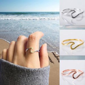 925 silberne ringe großhandel-925 Sterling Silber Wellenring Mode Sommer Strand Wellenring für Frauen Größe