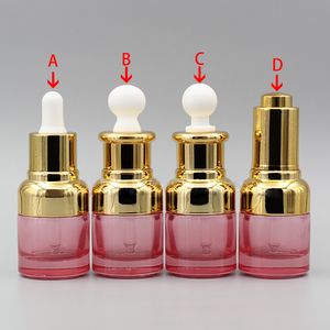 leere ätherische ölflaschen großhandel-Rosa Leer Ätherisches Öl Verpackung Flasche ml kosmetische Glasflasche mit Dropper