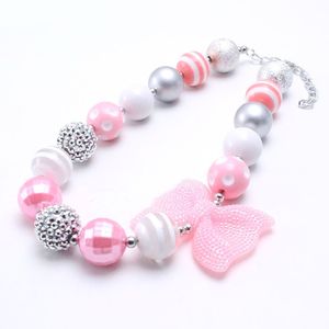 Wholesale pink bead necklaces for sale - Group buy Pink cute baby girls chunky bubblegum necklace fashion kids choker bowknot beaded necklace for children jewelry gift