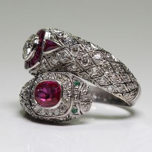 Antieke Art Deco Sterling Zilveren Ruby White Sapphire Ring Anniversary Gift Zeggrootte