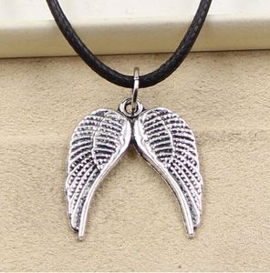 Nowa Moda Tybetański Silver Wisiorek Angel Wings Naszyjnik Choker Charm Black Leather Cord Cena fabryczna Ręcznieszowa Biżuteria