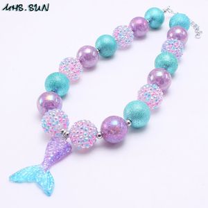 mhs sun chunky beads cute mermaid tail pendants girls kids bubblegum necklace fashion party dress up style