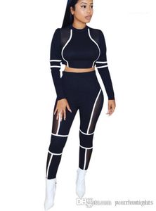 Paneelte Casual Crop Top en Skinny Pant Sport Kleding Mode Womens Designer Twee Stuk Sets Sexy Pak Kleding