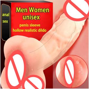 Super realistisk mjuk ihålig dildo vagina pocket fitta penis ärm förlängare kuk förstoring gay masturbator unisex sex leksak för män kvinnor
