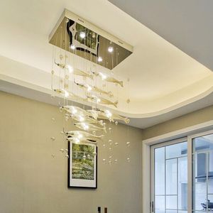 モダンなガラス泡魚シャンデリアクリスタル創造的なペンダントライトヨーロッパスタイルの高級LEDランプホームカフェバーデコ照明器具