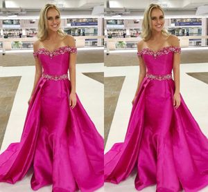 Mooie hete roze zeemeermin prom avondjurk Formele jurken van de schoudermouwen Crystal met trein Pageant Party Jurk