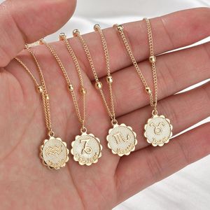 Hot Selling Constellation Necklace Classic k Gold Zodiac Sign Round Pendant Bead Chain Necklace Jewelry