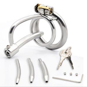 Male Stainless Steel Cock Cage Penis Ring Replaceable Catheter Urethral Stretching Sounding Dilator Chastity Devices BDSM Sex Toy A279