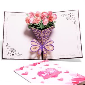 Wholesale love pop cards resale online - 3D Pop Up Cards Mothers Day Gifts Card I Love Mom Carnation Flowers Bouquet Greeting Cards for Mother Birthday Card