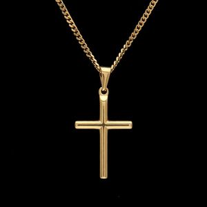 mens gold cross anhänger für halsketten großhandel-Herren Edelstahl Kreuz Anhänger Halskette Gold Pullover Kette Mode Hip Hop Halsketten Schmuck