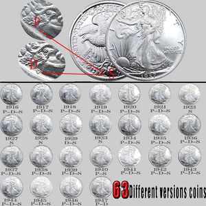 63pcs USA Walking Liberty coins Bright Silver Copy Coin Full Set Art Collectible