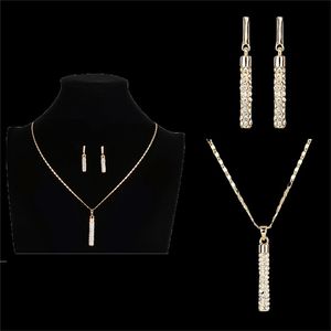 Wholesale rhinestone drop necklace jewelry set silver resale online - Crystal Rhinestone Jewelry Set Silver Gold Wedding Cylindrical Pendant SWA Elements Drop Earrings Necklace Jewellery Set for Women Girl Lady