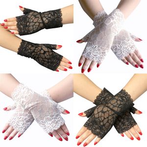 Dames vingerloze korte kant handschoenen dansfeest cosplay accessoires bruid bruiloft handschoenen zwart en wit kleur