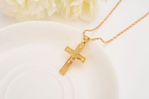 Men k Solid Gold GF Cross Necklaces Crucifix Pendant Women Jewelry Fashion Jesus Decoration Dress
