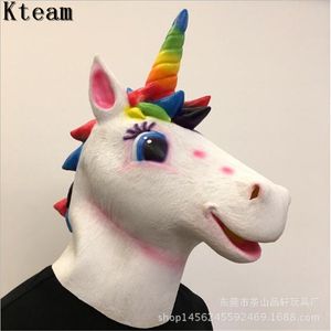 Wholesale horse head face for sale - Group buy Hot Sale Mask Full Face Halloween Horse Unicorn Mask Novelty Creepy Head Latex Brown Costume Theater Prop Party Mask Christamas