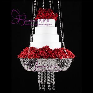 18 tums kristall ljuskrona stil drape suspenderad swing cake standround hängande tårta står bröllop mittpunkt