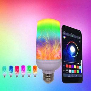 bombillas led de color multicolor al por mayor-Bombillas LED control de aplicaciones Bluetooth bombilla de fuego multicolor modos de iluminación AC V W E27 luces de efecto de llama