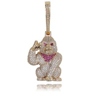 Toppkvalitet k Real Gold Plated Full Diamond Iced Out Gorilla Chain Halsband Personifierad CZ Cubic Zirconia Smycken Gåvor för män till salu