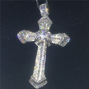 Lyxigt stort kors hänge med halsband sterling silver a zircon cz party bröllop pendlar för kvinnor män smycken