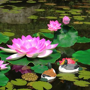 yüzen kafalar toptan satış-Yapay Lotus Gerçek Dokunmatik Su Lilyum Ipek Yüzer Çiçekler Zambak Kafa Bitkiler Balık Göleti Tankı Için Yapraklar Ev Yardgarden Otel Dekorasyon