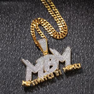 18K Gold Plated Drip Letter MBM Motivated By Money Two Tone Pendant Necklace Mens Hip Hop Jewelry Gift