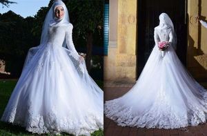 romatic gelinlik toptan satış-Romatic Müslüman Arapça Gelinlik Elbiseleri Sequins Uzun Kollu Dantel Aplike Prenses Tasarımcı Düğün Gelinlikler Vestidos De Novia