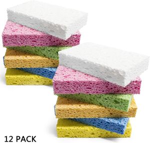 venda por atacado Limpeza esfrega esponjas sortidas cores - não-arranhão, esponja de celulose colorida pesada, limpar bagunça resistente sem arranhar 12pack