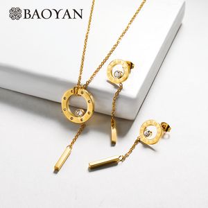 Wholesale bride gold set for sale - Group buy Baoyan Zirconia Bride Jewelry Set Fashion Roman Numerals Stainless Steel Jewelry Sets Gold Silver Wedding Jewelry Sets For Women
