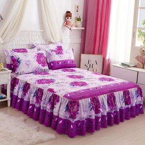3 i polyester queen size säng kjol dubbelskikt hudvänlig bomull sängkläder coolverlet x kudde fall blomma uppsättning