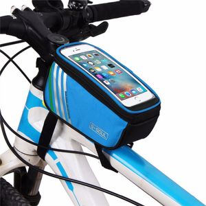 bisiklet kese ön toptan satış-Bisiklet Çantası Bisiklet Bagswaterproof Dokunmatik Ekran MTB Çerçeve Ön Tüp Depolama Dağ Yol Bisikleti Çantası Inç Telefon Tutucu Kılıfı