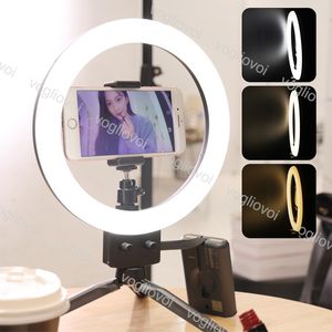 Vanity Lights Ringlampa 26cm Dimmerbar 3000-5000K Aluminiumlegering med bordstativ för Selfie Makeup Video Live Studio DHL