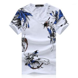 Wholesale boys clothing china for sale - Group buy Floral Printed Slim Male Tees Solid V Neck Fashion Boys Clothing Summer Mens Chinese Style Tshirts Bird