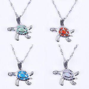 Opal Turtle Hängsmycke Halsband Sterling Silver Chain Fashion Animal Design Unisex Charm Necklace Party Smycken för Kvinnor Män Gift Colors