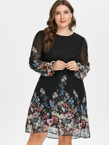 kabile kolları toptan satış-Kadınlar Elbiseler Artı boyutu Çiçek Tunik Kadınlar Elbise Uzun Kollu Sonbahar Şık Tribal Çiçek Baskı Meslek Gömlek Elbise Şifon XL yazdır