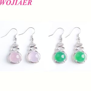 Wholesale jade dangle earrings for sale - Group buy WOJIAER Silver Color Jewelry Jades Stone Round Bead Dangle Earrings for Women Fashion Earring With CZ Zircon Rhinestone DBR809